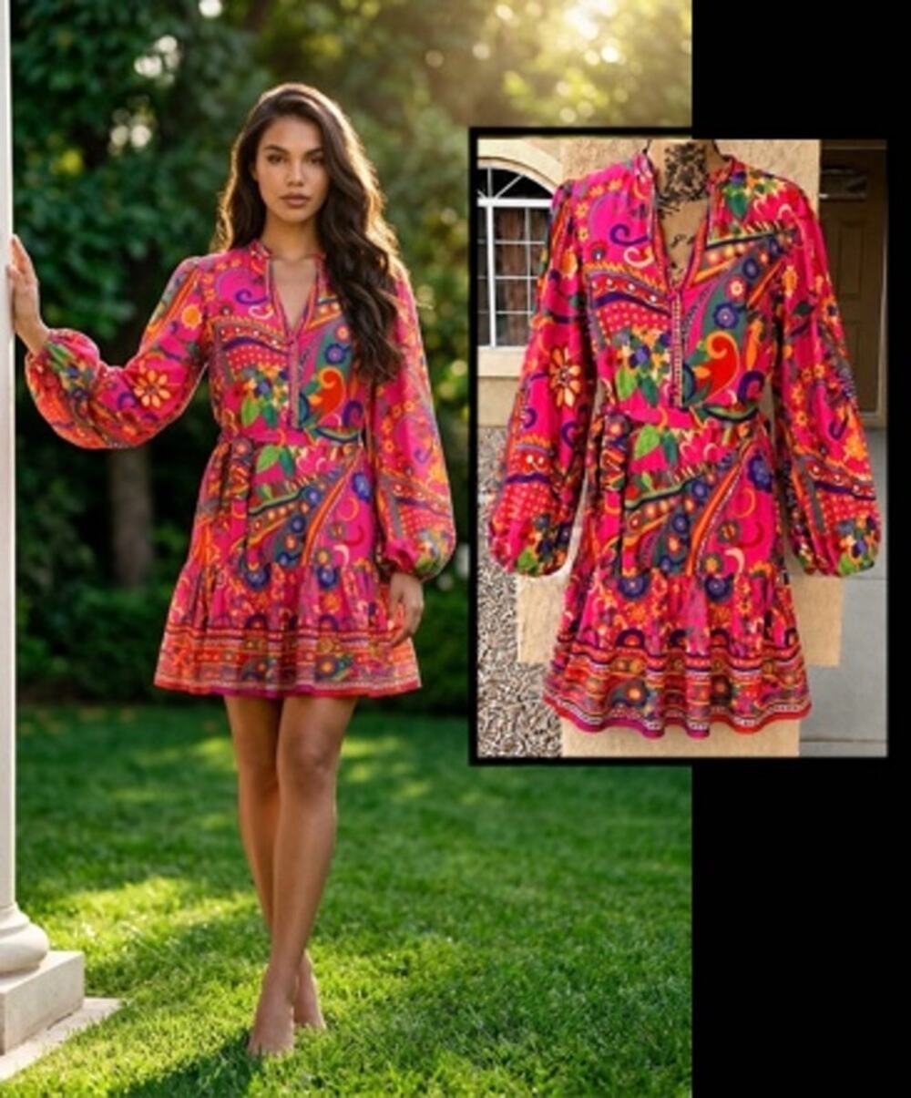 Adrianna Papell Printed Shirtdress Above Knee Dress Size: 14